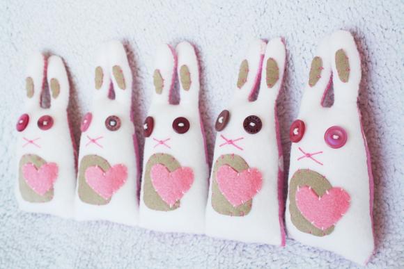 BOObeloobie MINI Ribbon the Rabbit (Bunny) in Pink, white, cream and printed fabric