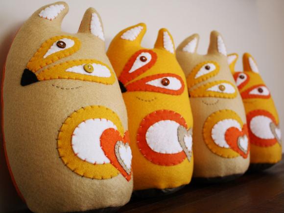 BOObeloobie Fibi the Fox in Yellow, orange, cream and white with a bushy tail