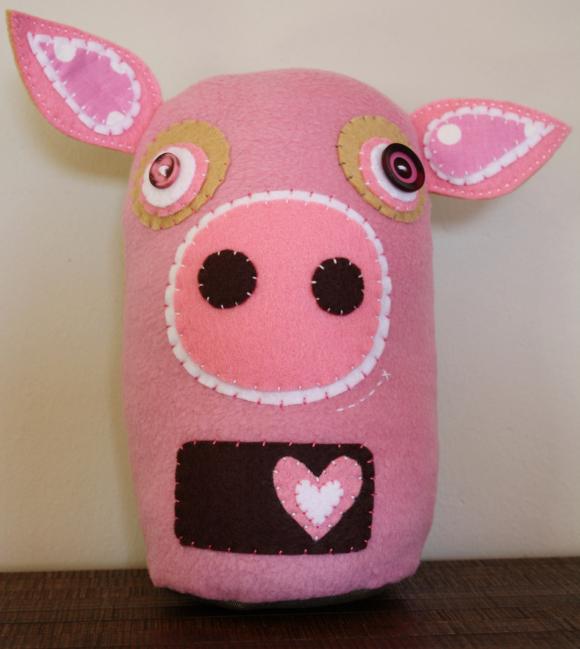BOObeloobie Pai Pai the Pig in Pink, Cream, Chocolate Brown and white
