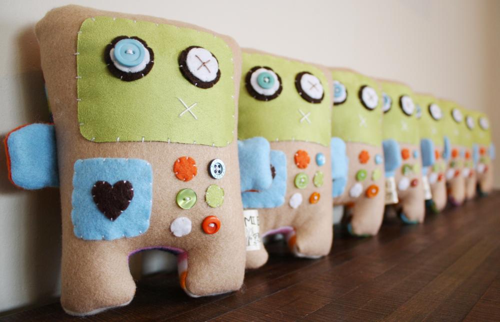 BOO!beloobie Remmington the Robot in Blue, Green, white, orange and cream with button detail
