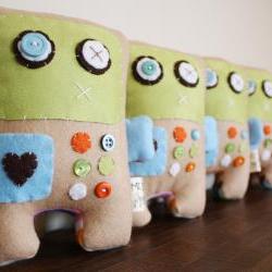 BOO!beloobie Remmington the Robot in Blue, Green, white, orange and cream with button detail