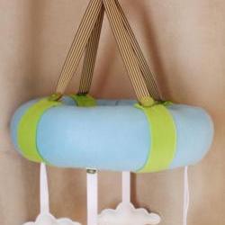 BOObeloobie Woodlands Baby Mobile with a Hedgehog, Fox, Owl and Rabbit in Blue, green, brown, white, orange and cream